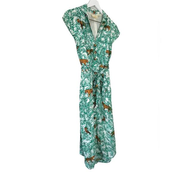 Maeve by Anthropologie Green Tiger Print Button Front Shirt Dress Size 2 - Picture 5 of 14